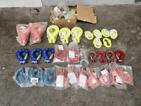 Lot of various lifting hooks and safety clamps